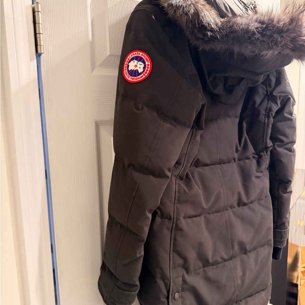 Gently used Canada Goose Black Jacket with Fur Hood